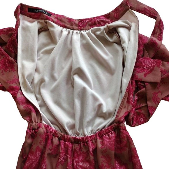 Haute Rogue Romper Womens XS Open Back Long Bell Sleeve Elastic Waist Tie Neck - Picture 9 of 10